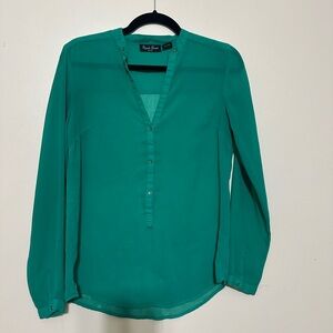 Speed Limit Brand Women's Teal Green Split V-Neck Long Sleeve Blouse Size S (4/6